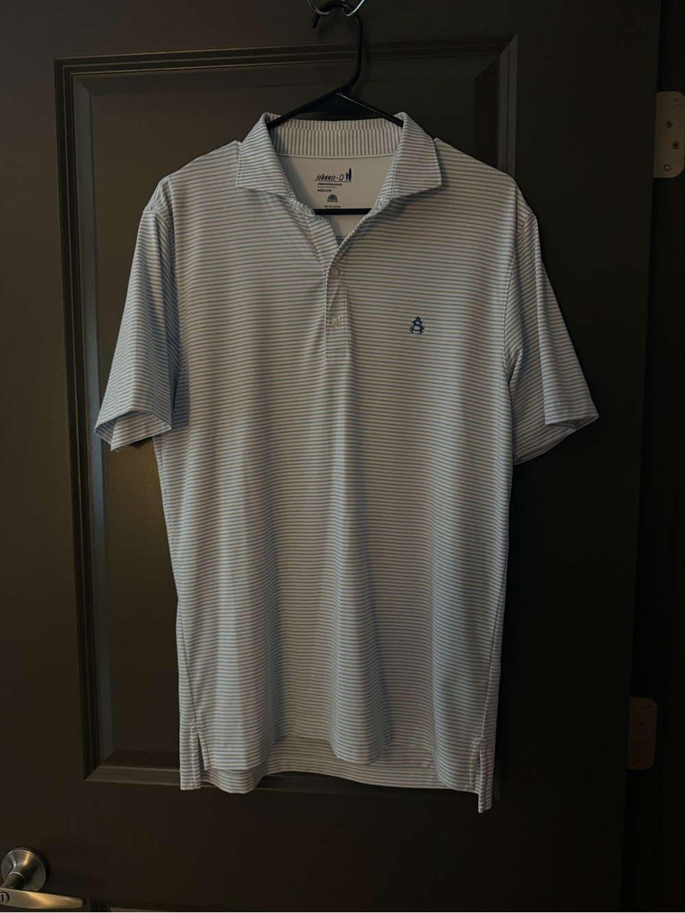 johnnie-O Light Blue & White Micro-Striped Polo